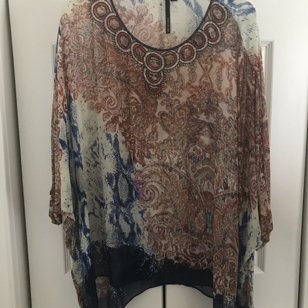 Dolman style sheer printed top